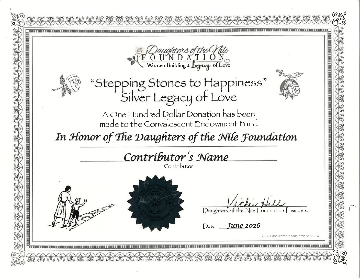 Silver Legacy of Love Certificate (8.5 X 11) In Honor or Memory